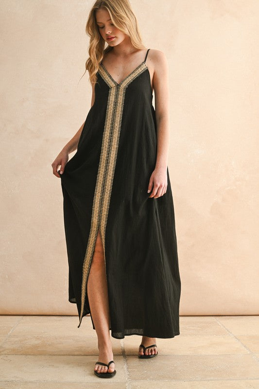 Black Straw Trimed Dress S Black Straw Trimed Dress S