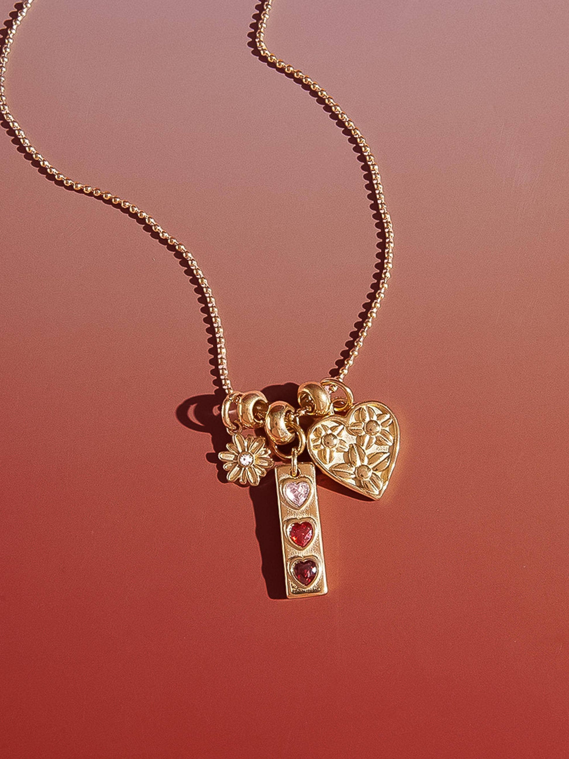 Evarose 18K Gold Non-Tarnish Floral Heart Charm Necklace