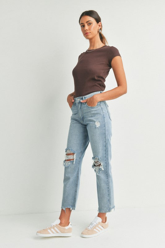Gia 90's Distressed Straight Jeans
