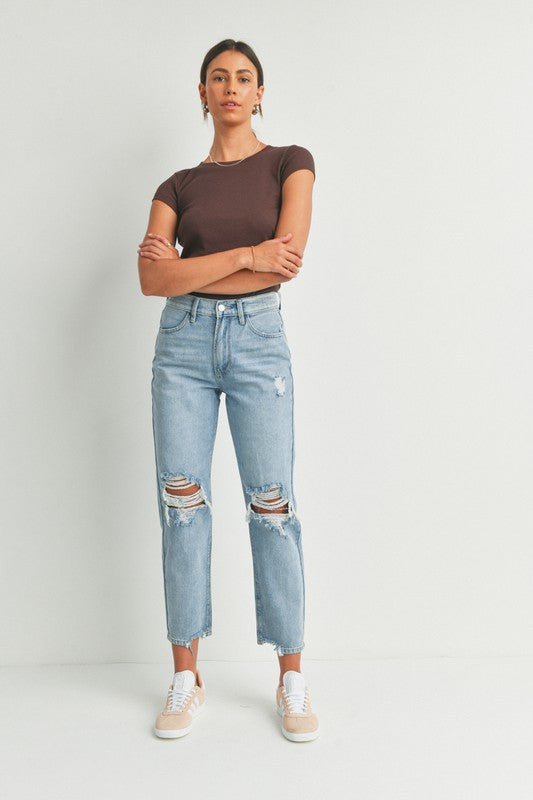 Gia 90's Distressed Straight Jeans