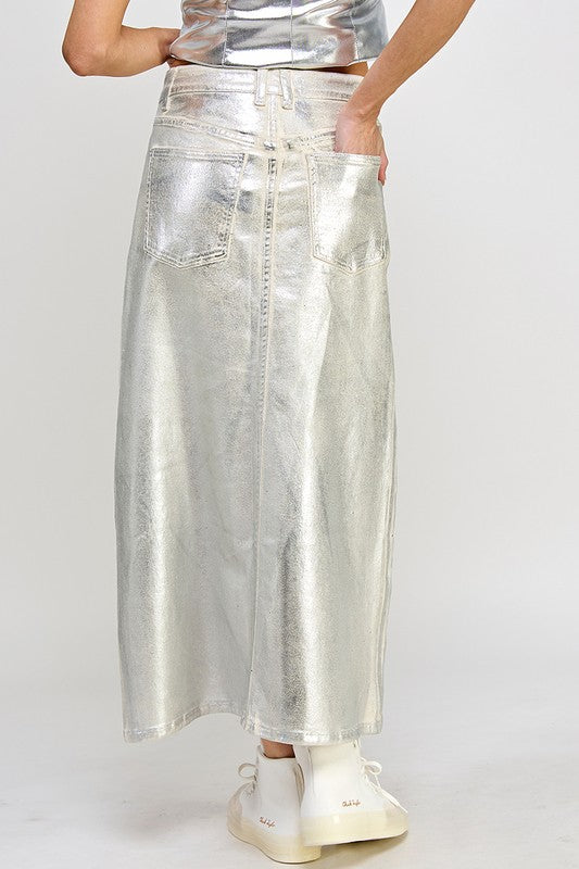 Kaya Metallic Midi Skirt