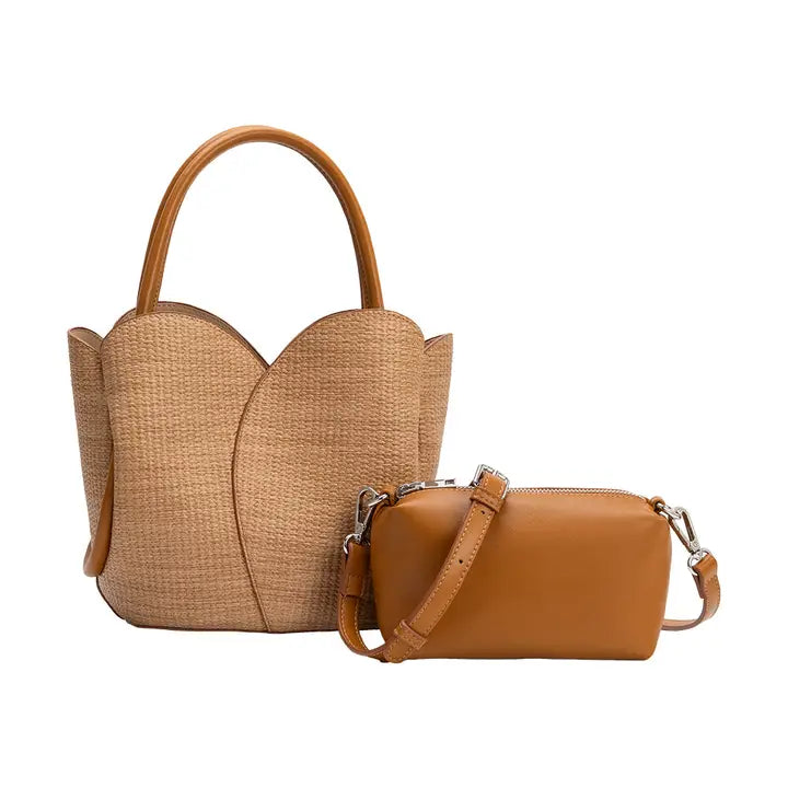 Tulip Raffia Vegan Leather Bag