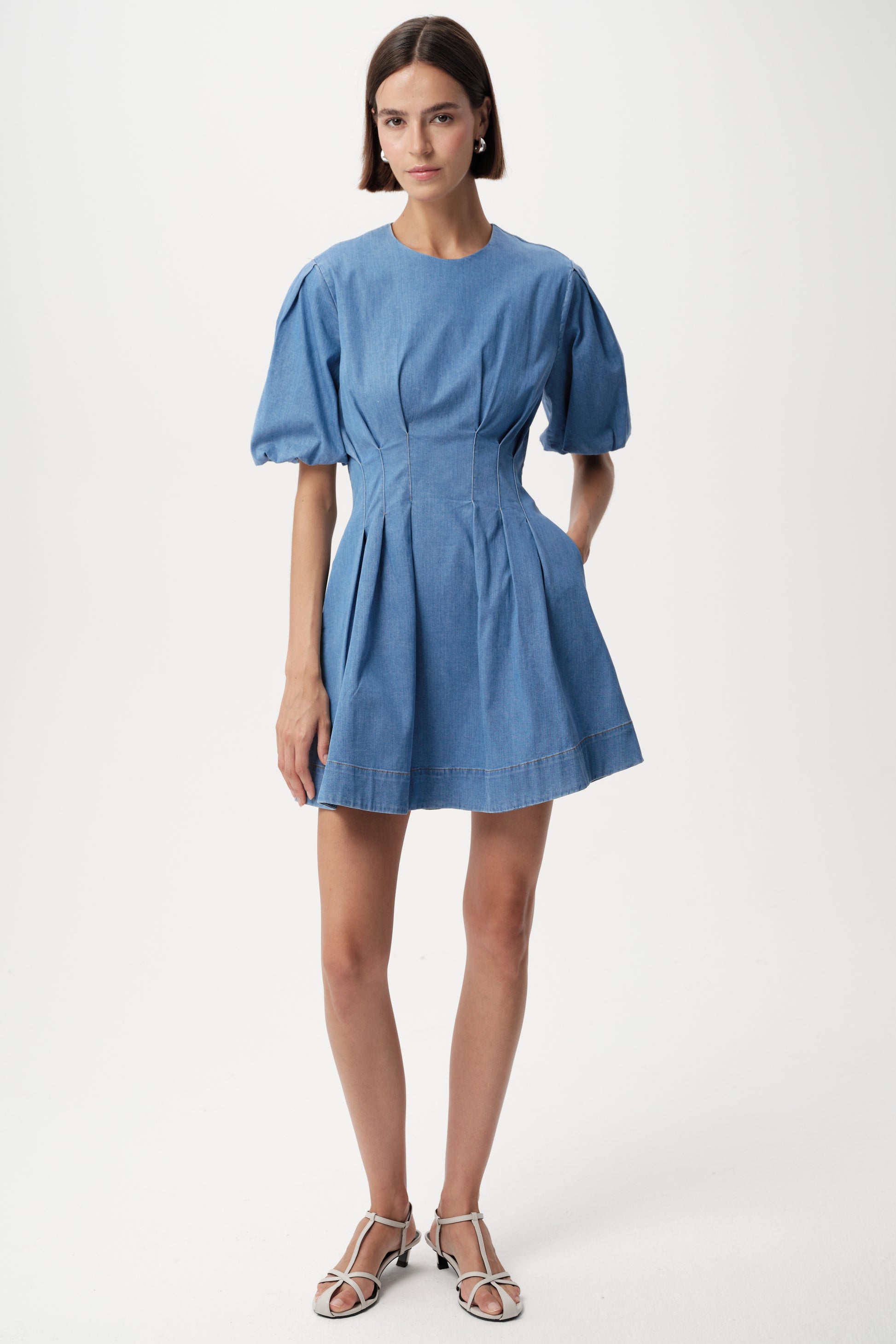 Briella Crew Neck Fitted Mini Dress- Blue 8 / Blue