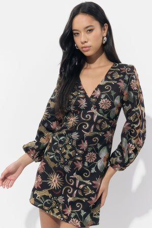 Juno Scallop Sleeve Embroidery Mini Dress