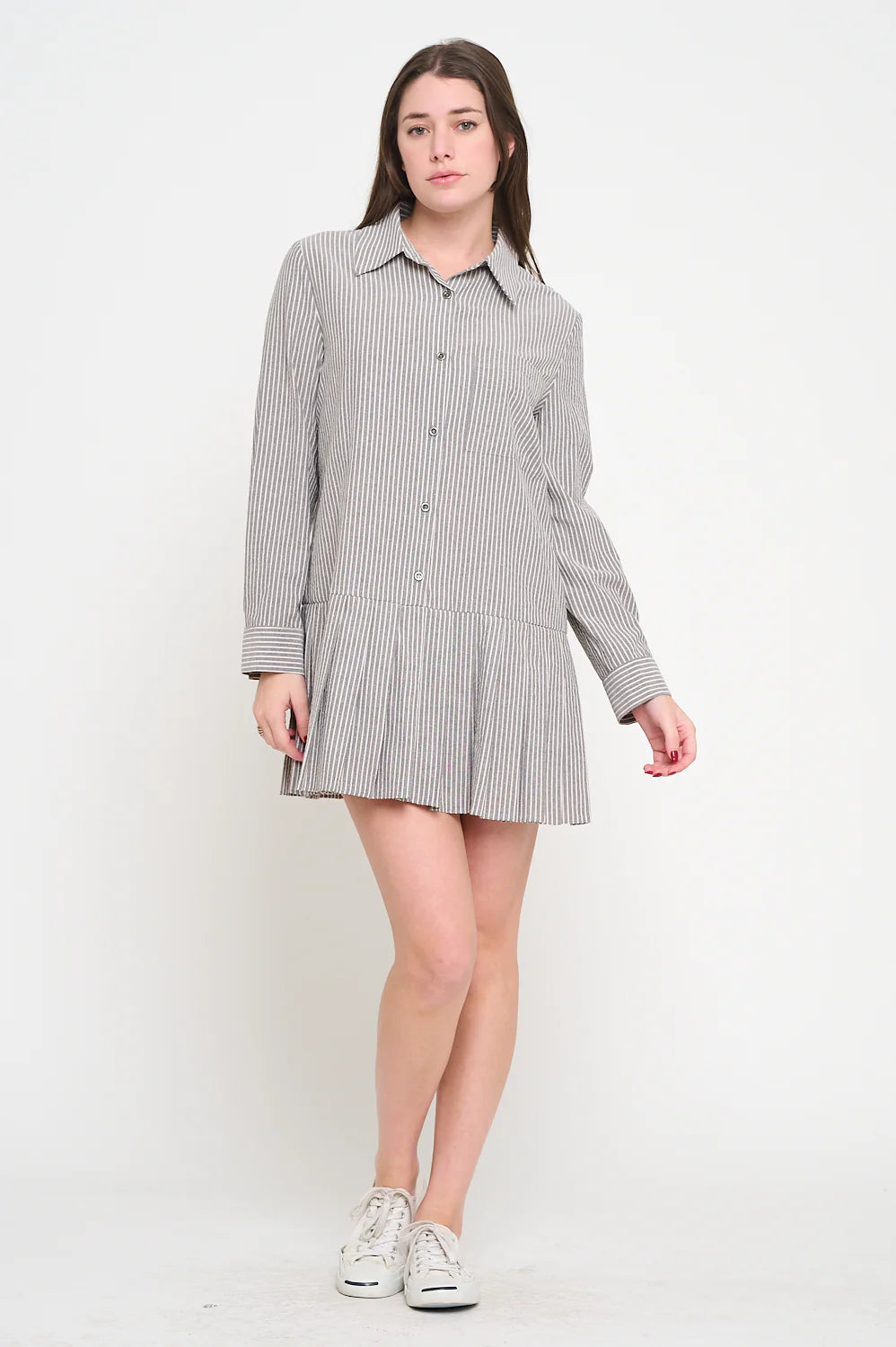 Black Stripe Pleats Dress
