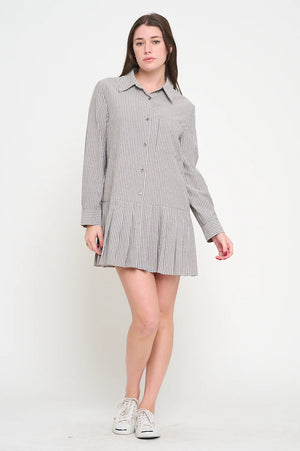 Black Stripe Pleats Dress