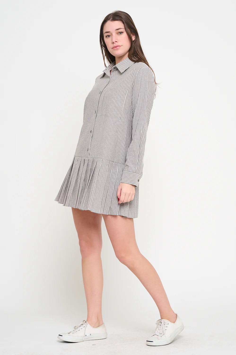Black Stripe Pleats Dress