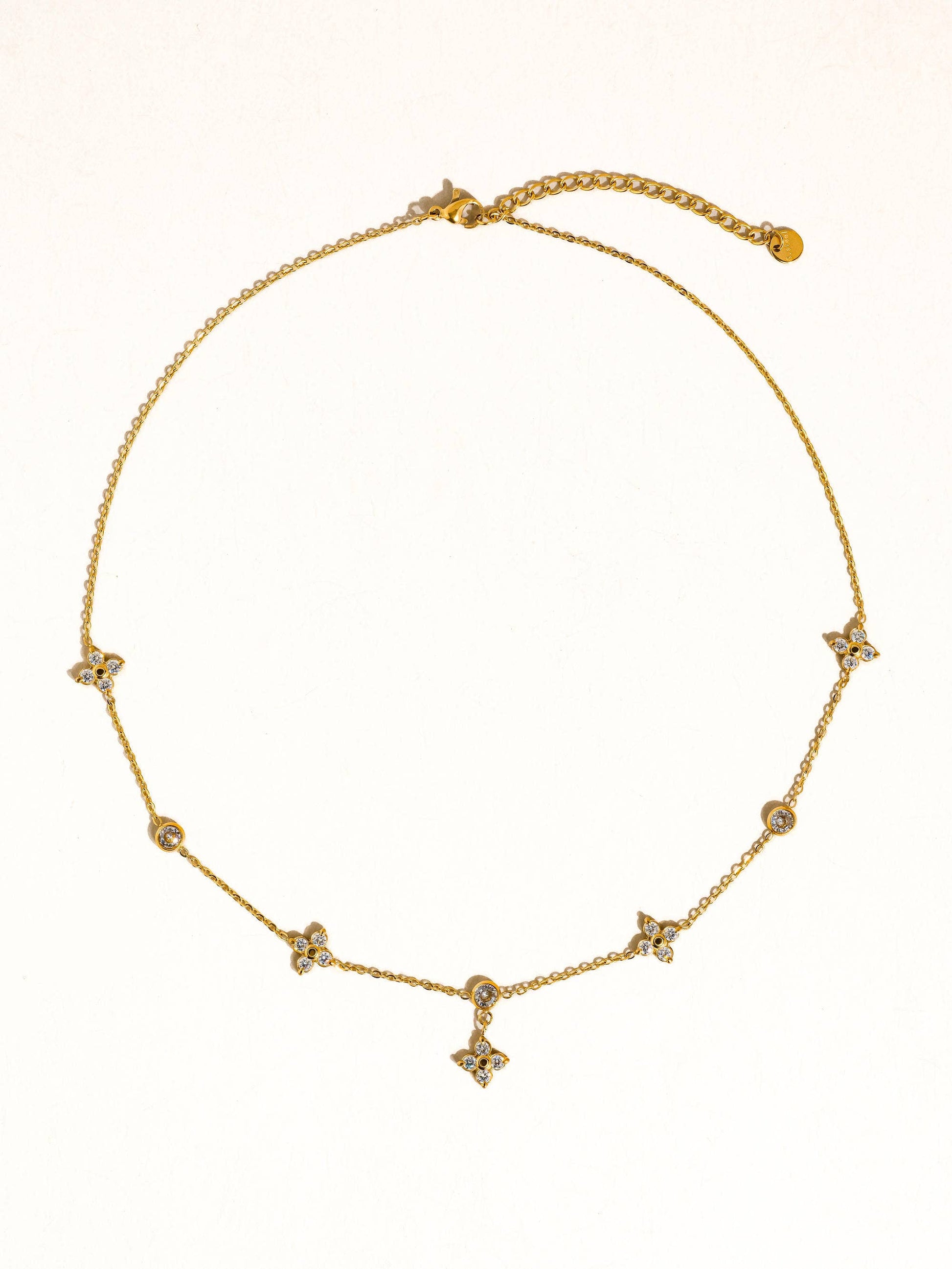 Aveline 18K Gold Non-Tarnish CZ Floral Chain Necklace